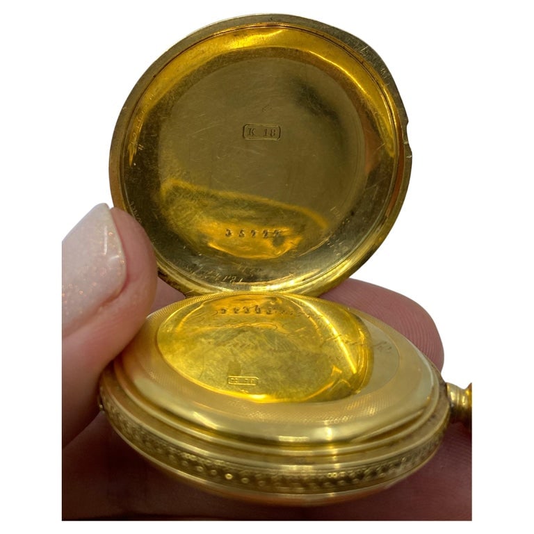 Breitling Laederich Antique Pocket Watch 18k Gold Enamel - 12