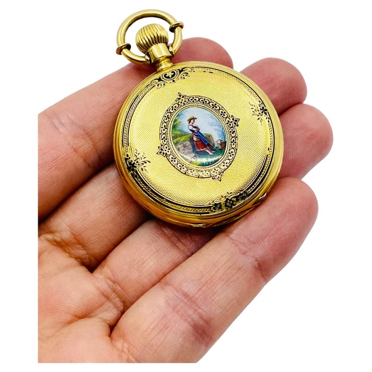 Breitling Laederich Antique Pocket Watch 18k Gold Enamel - 2