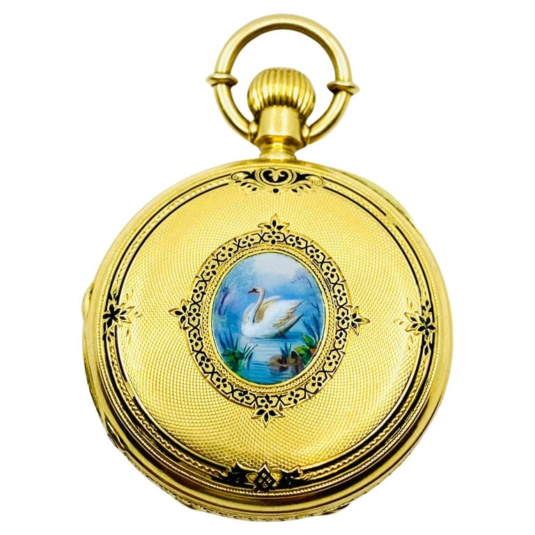 Breitling Laederich Antique Pocket Watch 18k Gold Enamel - 4