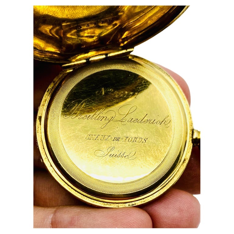 Breitling Laederich Antique Pocket Watch 18k Gold Enamel - 5