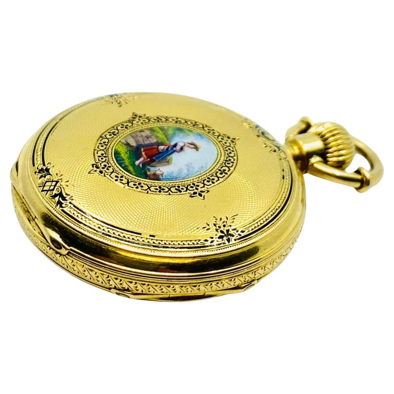 Breitling Laederich Antique Pocket Watch 18k Gold Enamel - 8