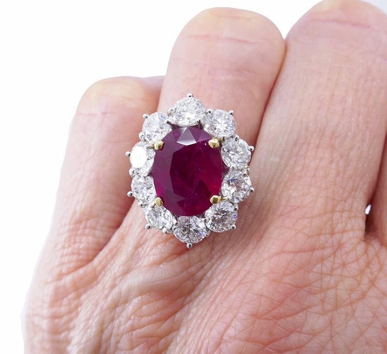 Vintage Burma Ruby Diamond Gold Cluster Ring AGL Estate Jewelry - 2