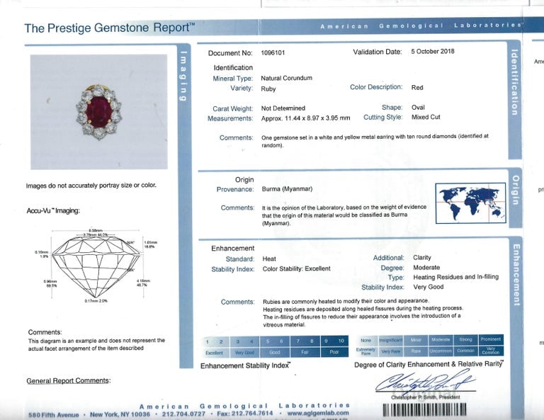 Vintage Burma Ruby Diamond Gold Cluster Ring AGL Estate Jewelry - 3