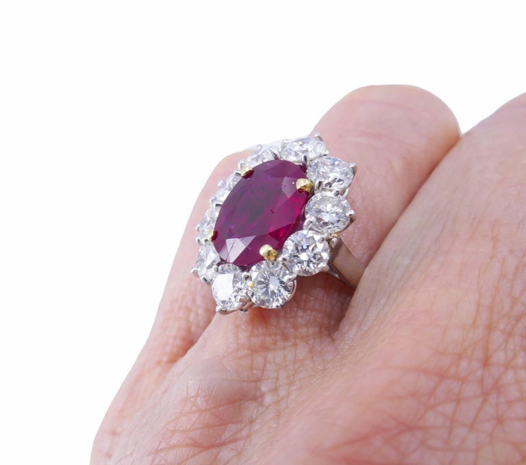 Vintage Burma Ruby Diamond Gold Cluster Ring AGL Estate Jewelry - 8