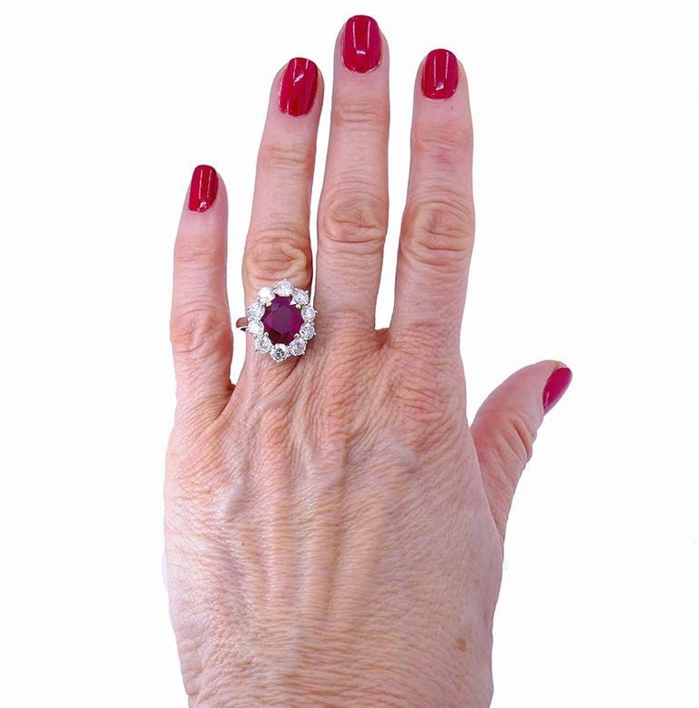 Vintage Burma Ruby Diamond Gold Cluster Ring AGL Estate Jewelry - 9