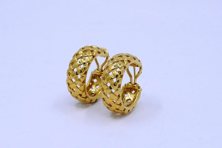 Tiffany & Co. Vannerie 18k Gold Woven Hoop Earrings - 2