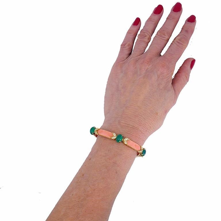 Vintage Van Cleef & Arpels Bracelet Gold Coral Gemstones French Estate Jewelry - 11