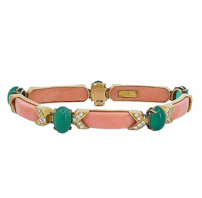 Vintage Van Cleef & Arpels Bracelet Gold Coral Gemstones French Estate Jewelry - 8