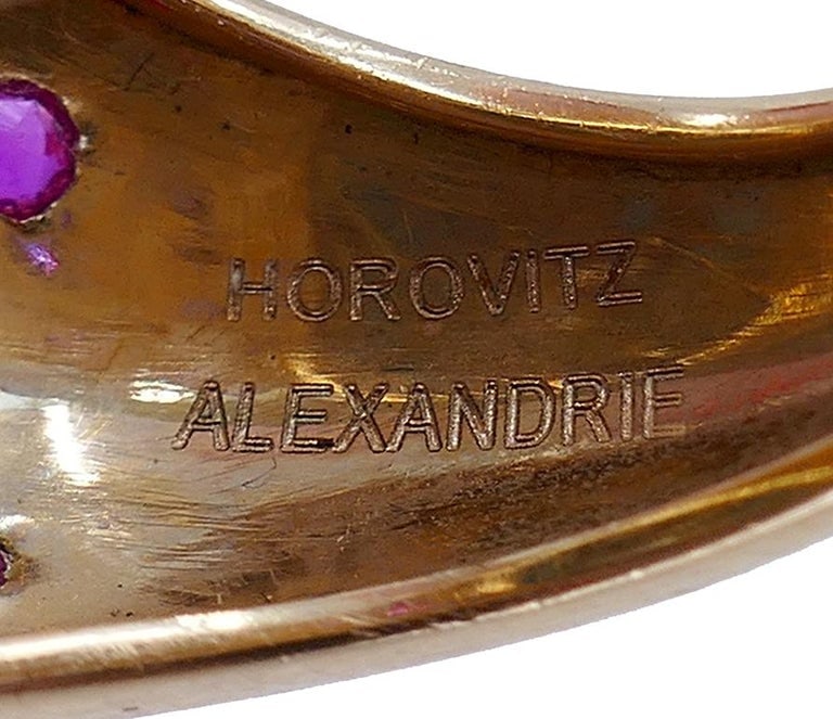 Retro Horovitz Alexandrie Turquoise Ring Ruby Diamond 18k Gold Vintage Jewelry - 10