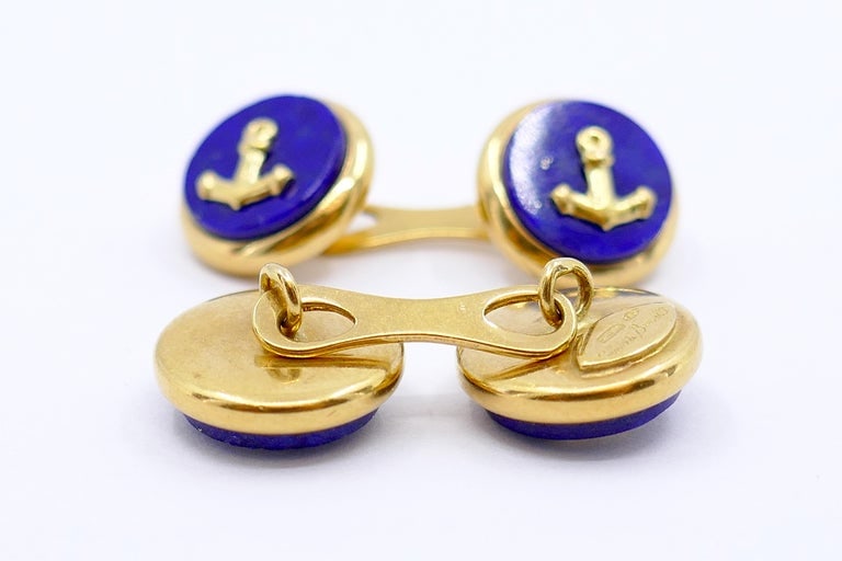 Vintage Genio & Brevetti 18k Gold & Lapis Anchor Cufflinks - 2