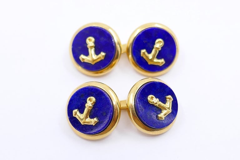 Vintage Genio & Brevetti 18k Gold & Lapis Anchor Cufflinks - 3