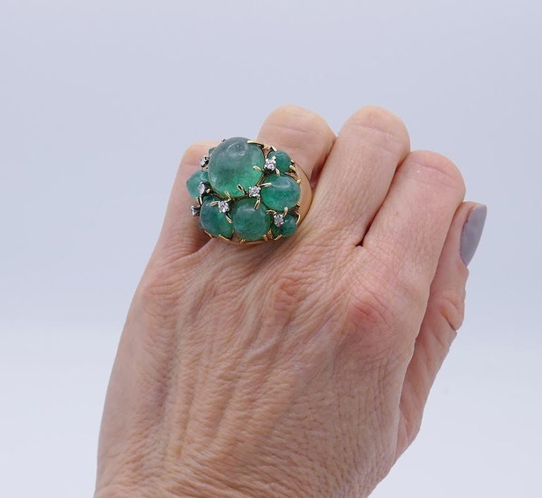 Vintage Ring 14k Gold Emerald Cocktail Estate Jewelry - 2