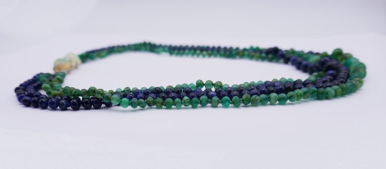 Art Deco Necklace Emerald Sapphire Bead with Diamond Opal Platinum Clasp - 6