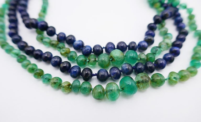 Art Deco Necklace Emerald Sapphire Bead with Diamond Opal Platinum Clasp - 7