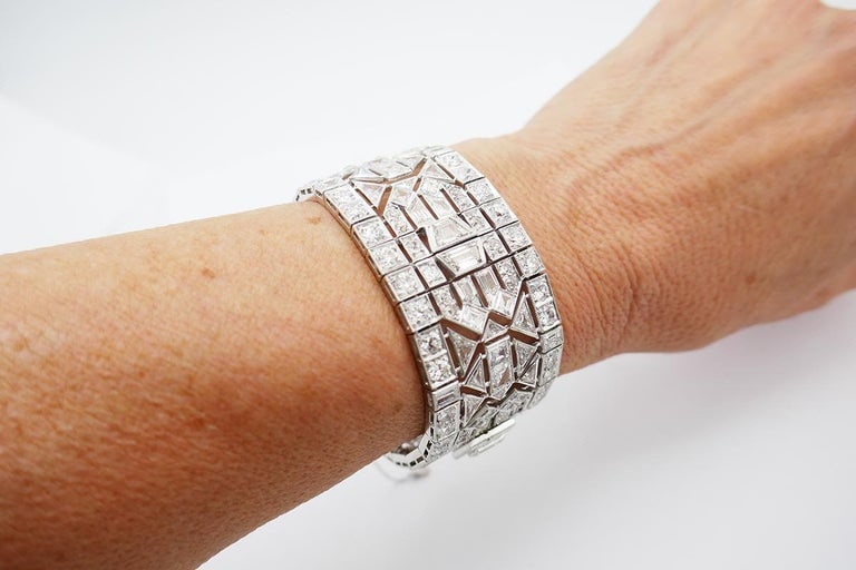 Wide Vintage Diamond Platinum Bracelet Art Deco Revival - 3