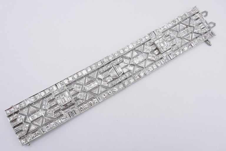 Wide Vintage Diamond Platinum Bracelet Art Deco Revival - 4