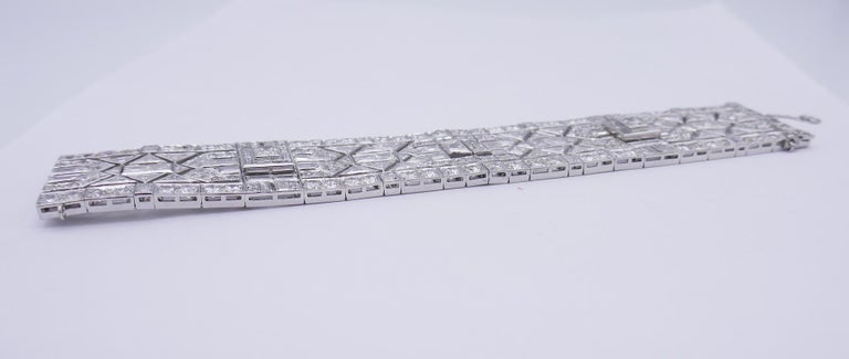 Wide Vintage Diamond Platinum Bracelet Art Deco Revival - 5