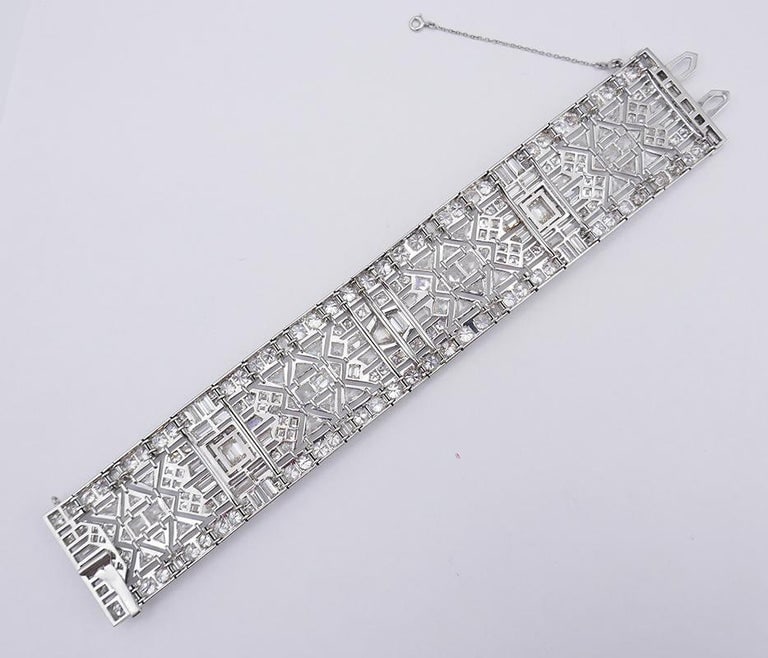 Wide Vintage Diamond Platinum Bracelet Art Deco Revival - 8
