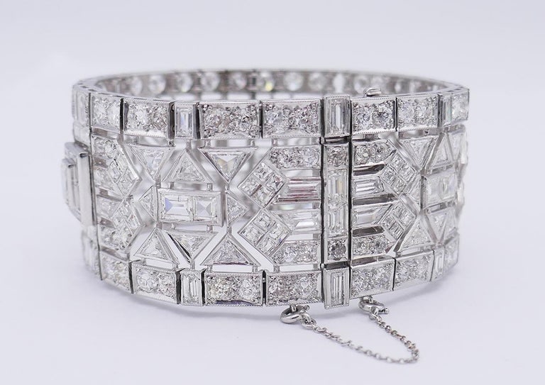Wide Vintage Diamond Platinum Bracelet Art Deco Revival - 9