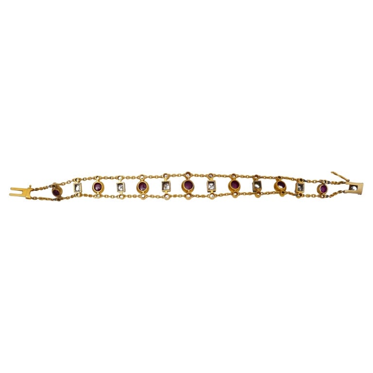 Antique Ruby Diamond Gold Chain Bracelet - 5