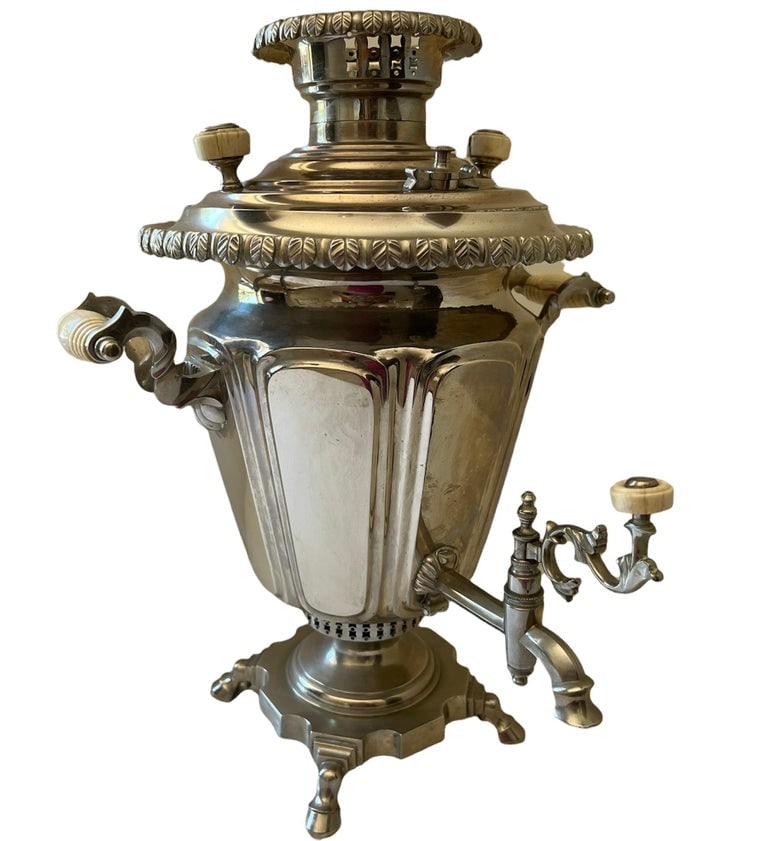 Russian Silver Plate Samovar with Tray Set - 4