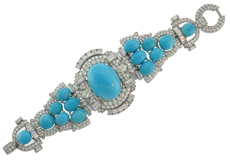 Vintage Trabert & Hoeffer-Mauboussin Bracelet Platinum Persian Turquoise Diamond - 6