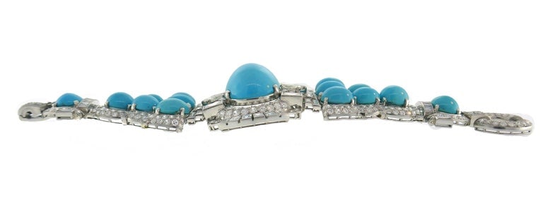 Vintage Trabert & Hoeffer-Mauboussin Bracelet Platinum Persian Turquoise Diamond - 9
