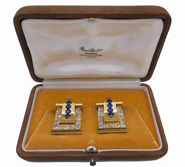 Rene Boivin 18k Gold Retro Double Clip Pin Brooch Vintage Jewelry - 5
