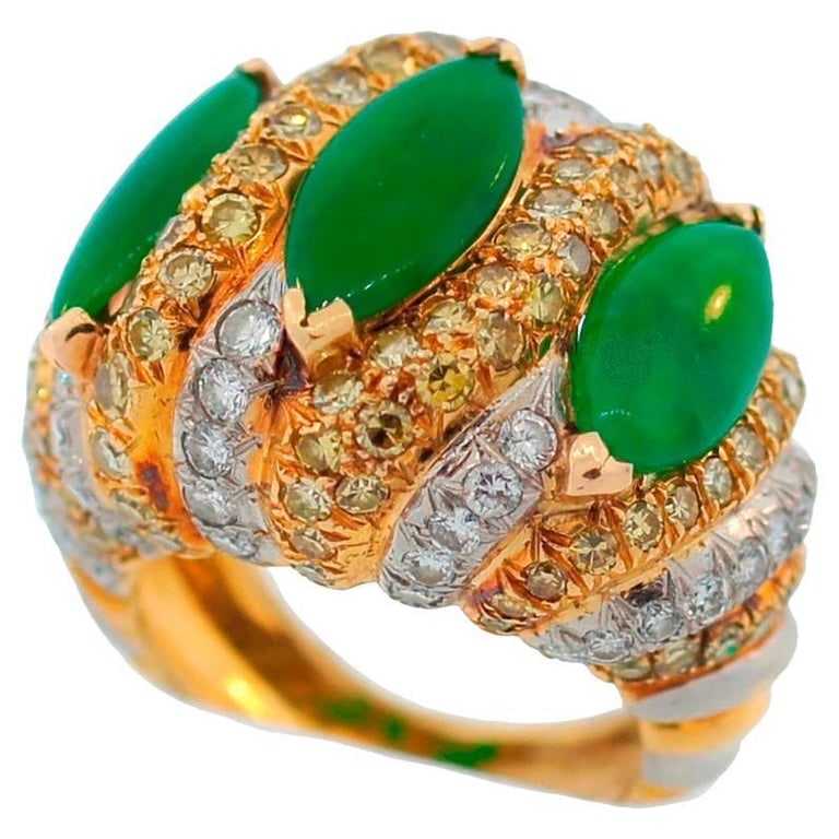 Vintage Verdura 18k Gold Jade Diamond Ring (1 of 9)