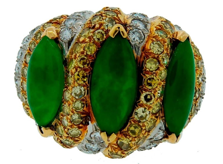 Vintage Verdura 18k Gold Jade Diamond Ring - 2