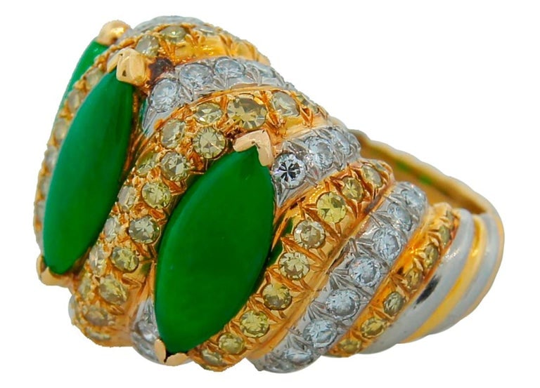 Vintage Verdura 18k Gold Jade Diamond Ring - 5