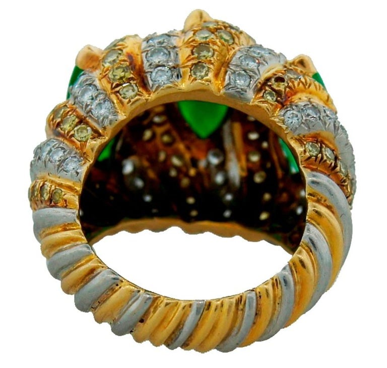 Vintage Verdura 18k Gold Jade Diamond Ring - 7