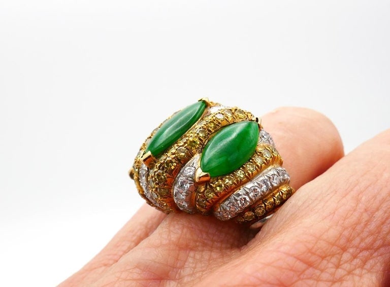 Vintage Verdura 18k Gold Jade Diamond Ring - 9