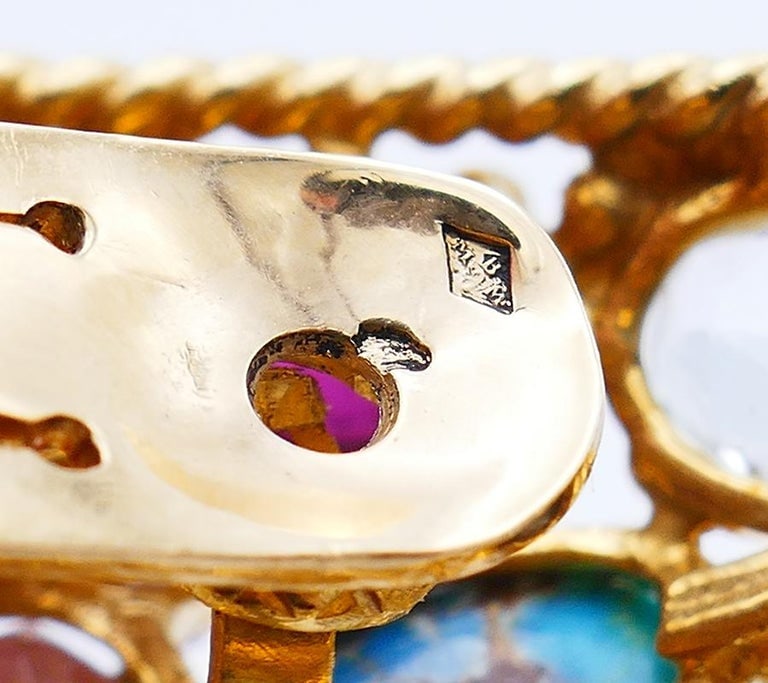 Vintage French 18k Gold Gemstones Earrings Signed MBM - 3