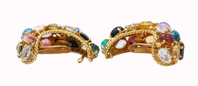 Vintage French 18k Gold Gemstones Earrings Signed MBM - 6
