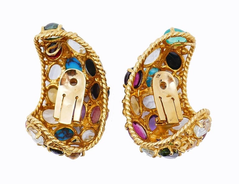 Vintage French 18k Gold Gemstones Earrings Signed MBM - 7