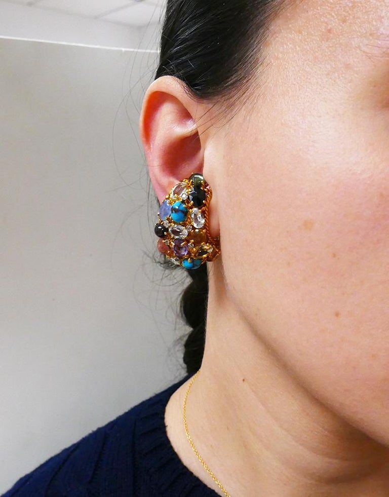 Vintage French 18k Gold Gemstones Earrings Signed MBM - 8