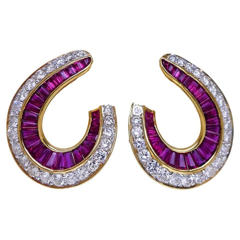 Vintage Ruby Diamond 18k Yellow Gold Earrings (1 of 9)
