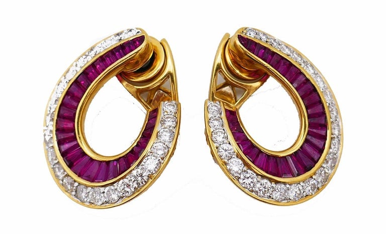 Vintage Ruby Diamond 18k Yellow Gold Earrings - 4