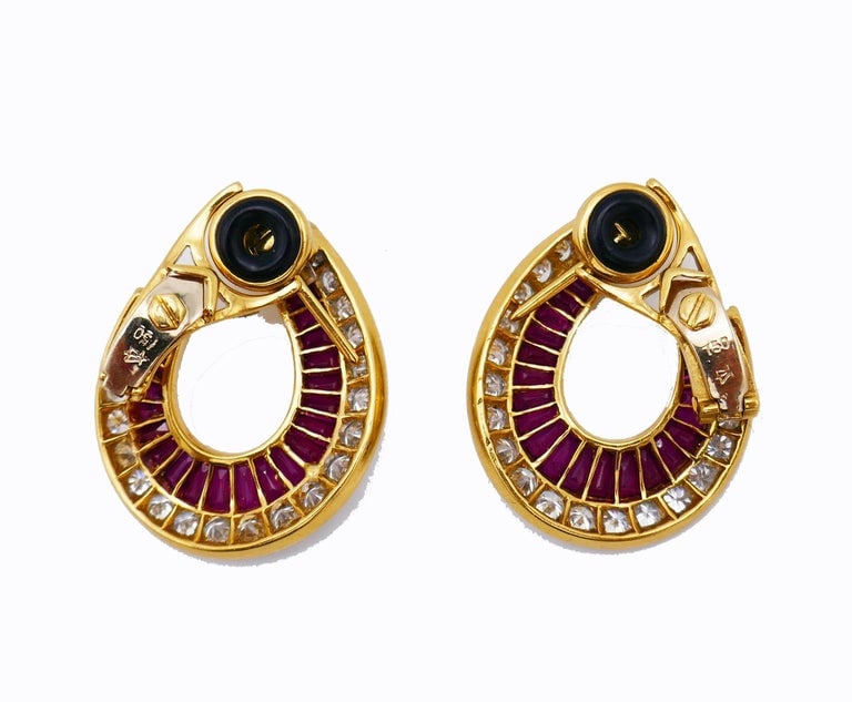 Vintage Ruby Diamond 18k Yellow Gold Earrings - 5
