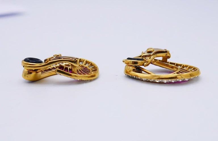 Vintage Ruby Diamond 18k Yellow Gold Earrings - 6