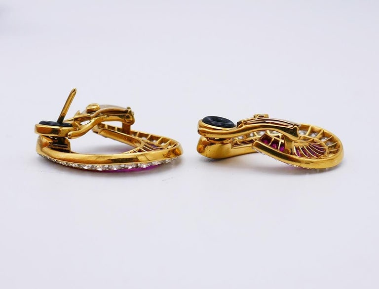 Vintage Ruby Diamond 18k Yellow Gold Earrings - 7