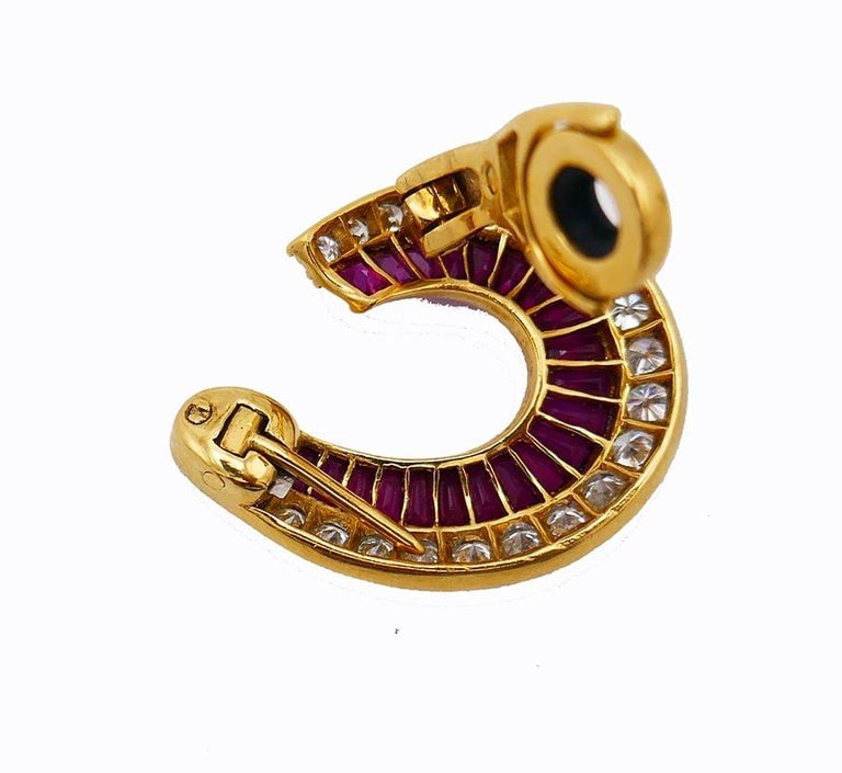 Vintage Ruby Diamond 18k Yellow Gold Earrings - 8