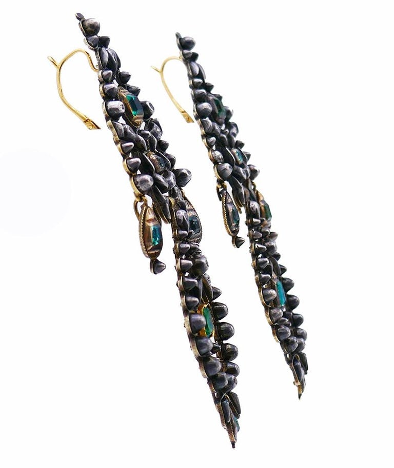 Antique Iberian 14k Gold Chandelier Earrings Silver Topped - 2