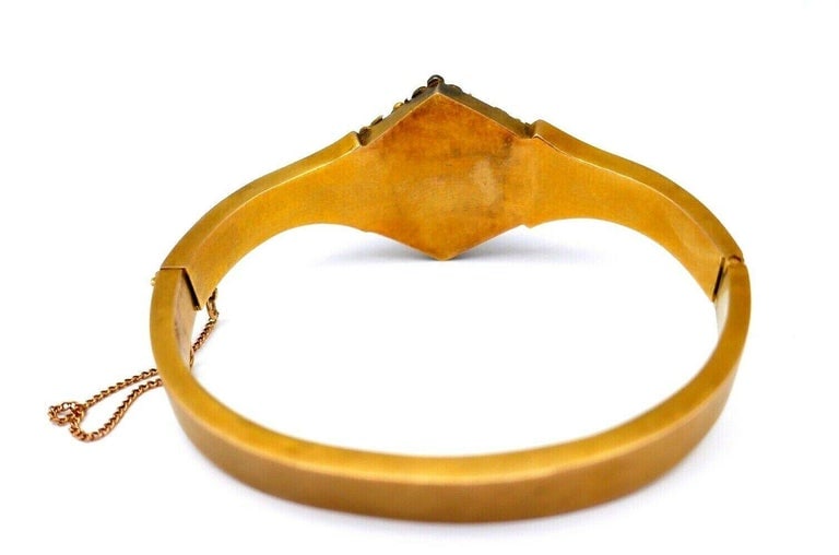 Antique 14k Gold Turquoise Pearl Bangle Bracelet - 3