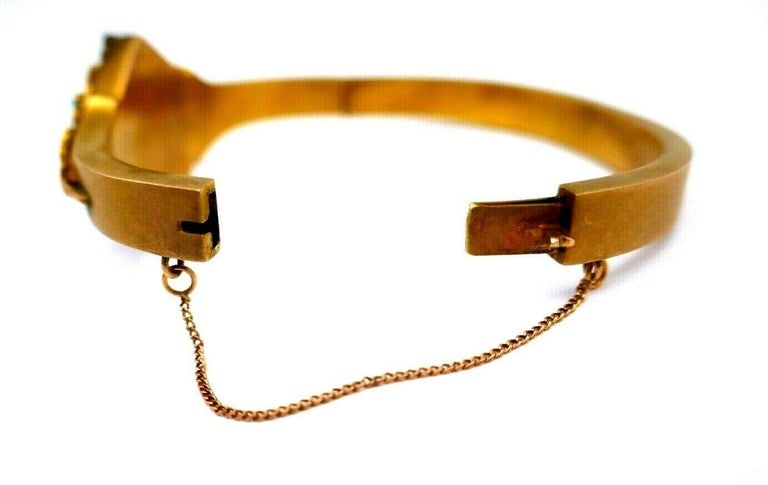 Antique 14k Gold Turquoise Pearl Bangle Bracelet - 5