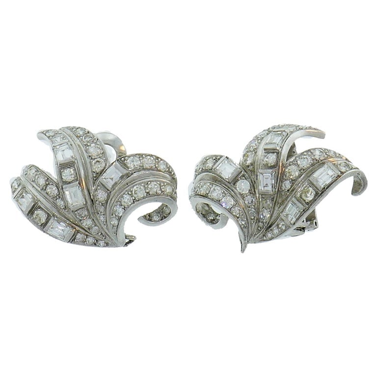 Art Deco Diamond Platinum Earrings (1 of 5)