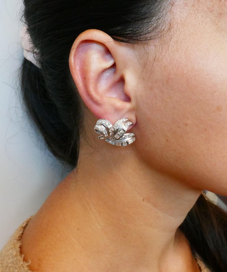Art Deco Diamond Platinum Earrings - 2