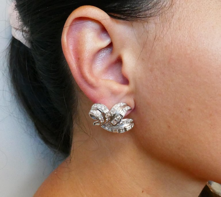 Art Deco Diamond Platinum Earrings - 3