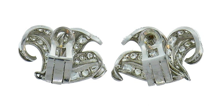 Art Deco Diamond Platinum Earrings - 4